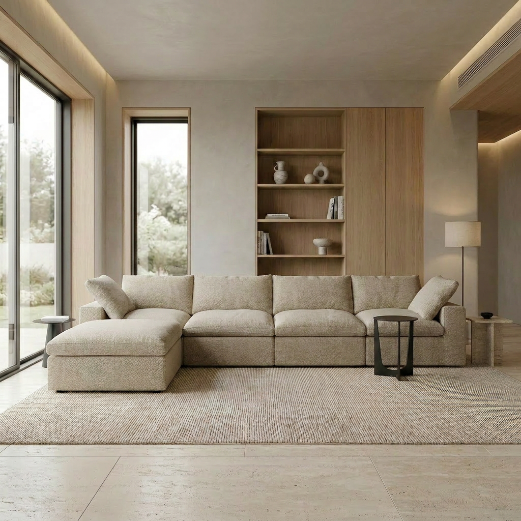 The Cove: 4-Seater Cloud Modular Sectional with Ottoman