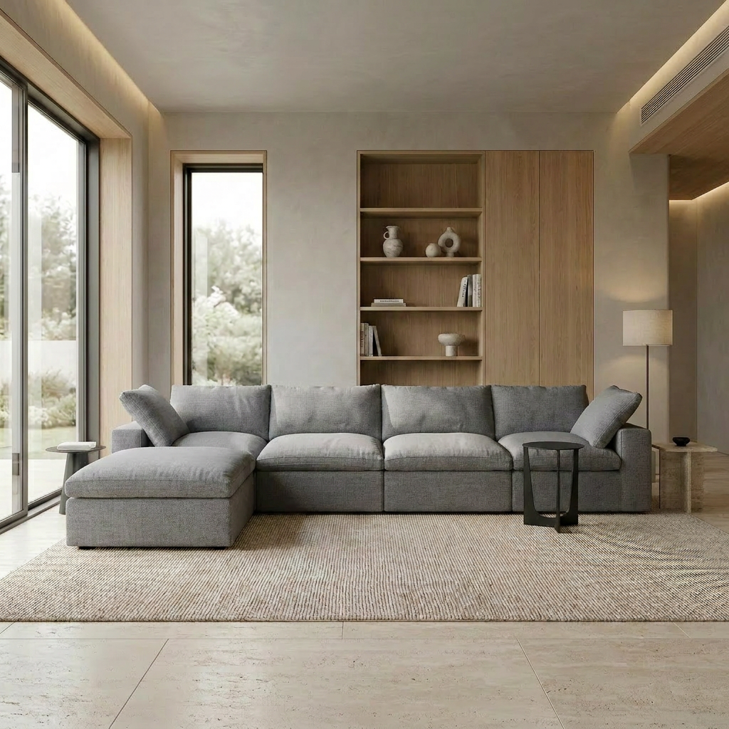 The Cove: 4-Seater Cloud Modular Sectional with Ottoman
