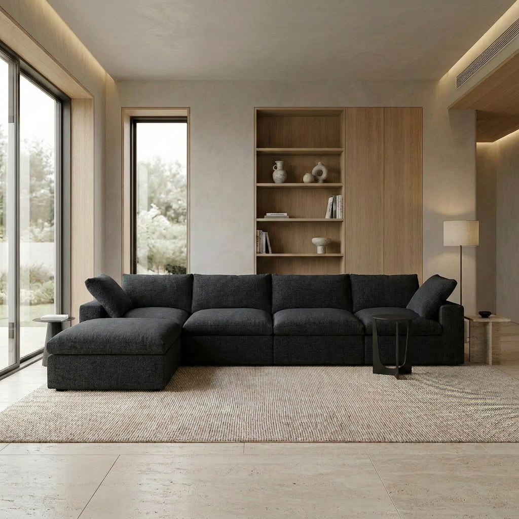 The Cove: 4-Seater Cloud Modular Sectional with Ottoman