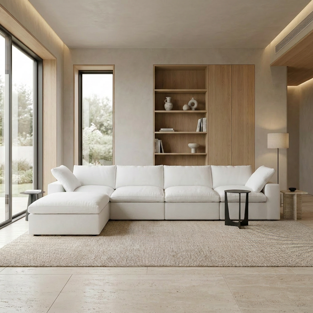 The Cove: 4-Seater Cloud Modular Sectional with Ottoman