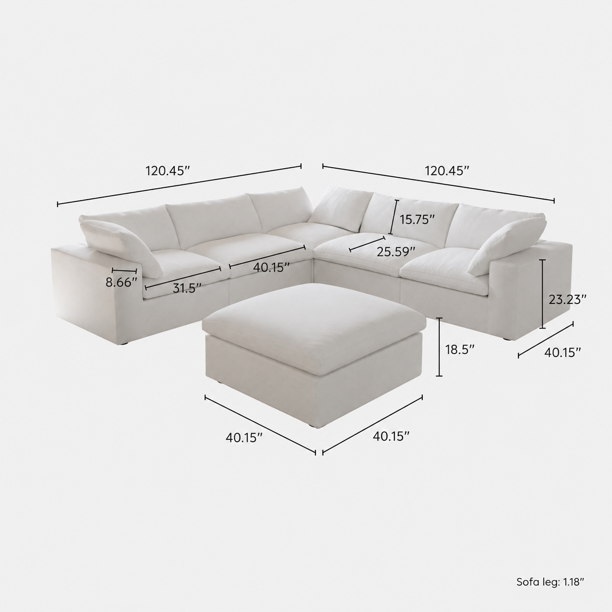 The Cove: Cloud Modular U-Shape Sectional with Ottoman